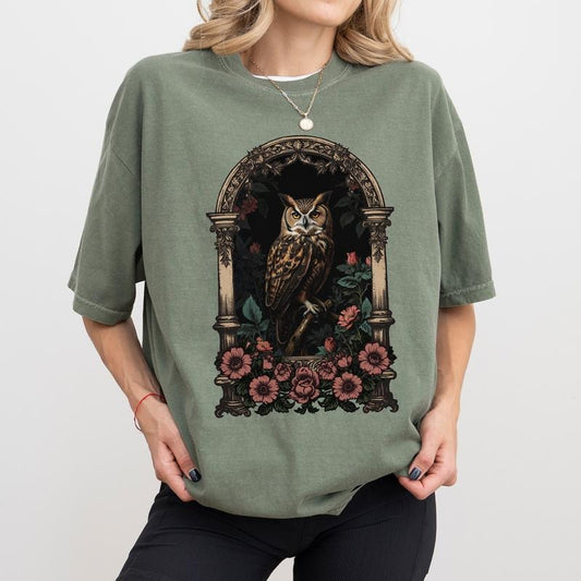 Gothic Floral Owl Comfort Colors Shirt, Owl Lover Unisex T-shirt, The Owls Are Not What They Seem Unisex Tee, Gothic Clothing