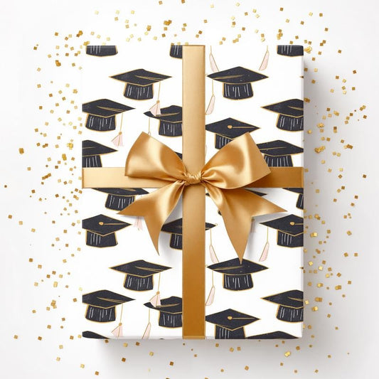 Graduation Cap Wrapping Paper - White