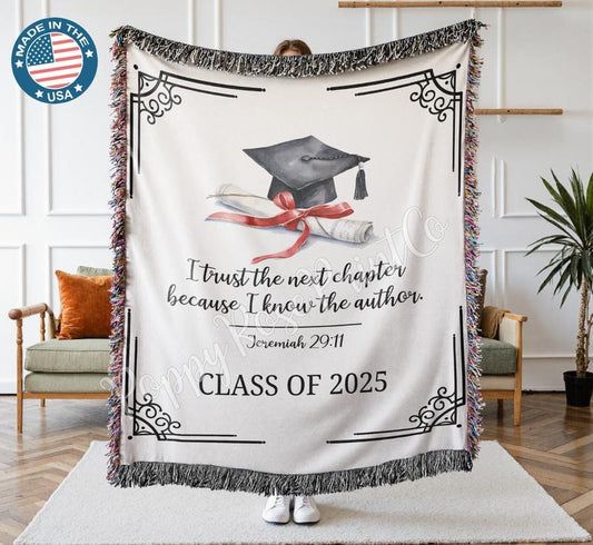 Graduation Woven Blanket, Gift for Graduate, Graduation Gift