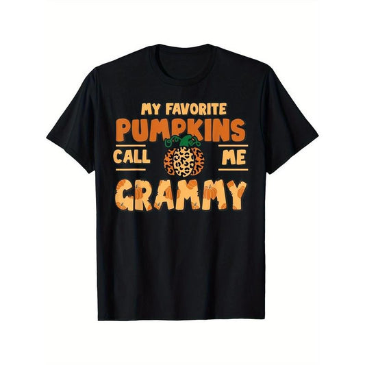 Grammy's Favorite Pumpkins Thanksgiving Fall Autumn Graphic Tee - Comfortable, Breathable, Casual Short Sleeve, Daily Wear, All Season,Black, Men's Made in USA