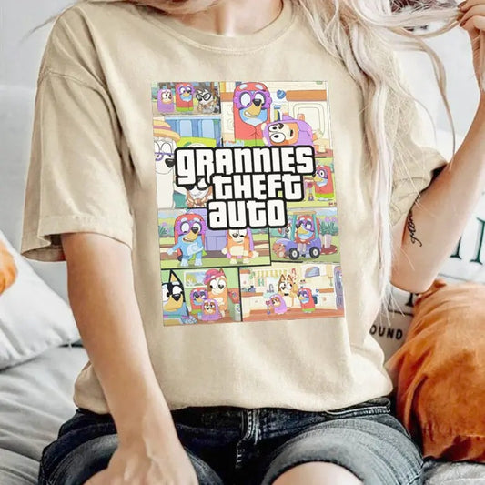Grannies Theft Auto T-Shirt, Movies Characters, Trendy Bluey, Trendy Dog And Friends T-shirt, Bluey Birthday Party Shirt, Bluey Cartoon Shirt, Bluey Family Shirt, Bluey chilli shirt