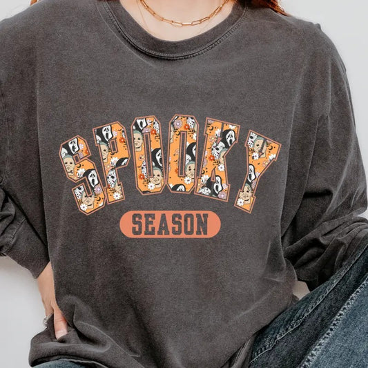 Graphic Halloween Shirt, Spooky Varsity Shirt, Spooky Season Graphic shirt, Halloween Unisex Cotton T-shirt, Oversized...