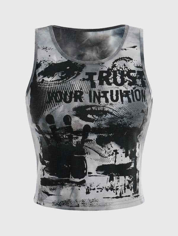 Graphic Tank Tops Y2k Gothic Scoop Neck Sleeveless Tops Summer Going Out Top