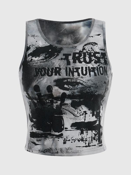 Graphic Tank Tops Y2k Gothic Scoop Neck Sleeveless Tops Summer Going Out Top