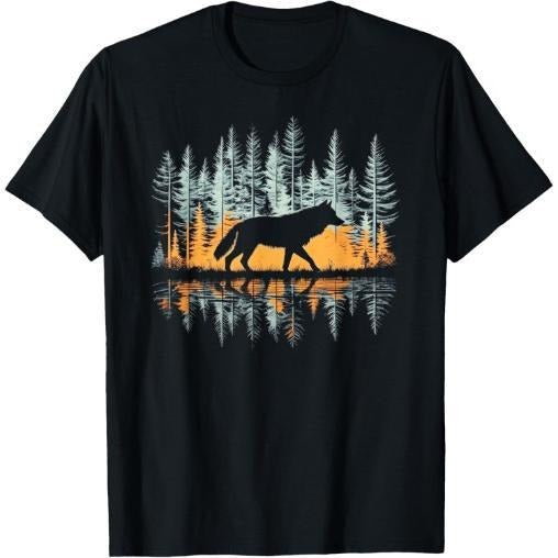 Graphic Tee Wolf Forest Nature Wildlife Outdoor T-Shirt Pure Comfort in Style Men's Classic Print Short Sleeve Round Neck Tee Made in USA