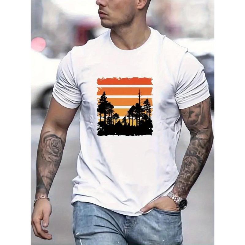 Graphic printed men's fashion T-shirt, trendy cotton short-sleeved crew neck comfortable T-shirt, multi-functional casual summer T-shirt, suitable for daily wear Made in USA