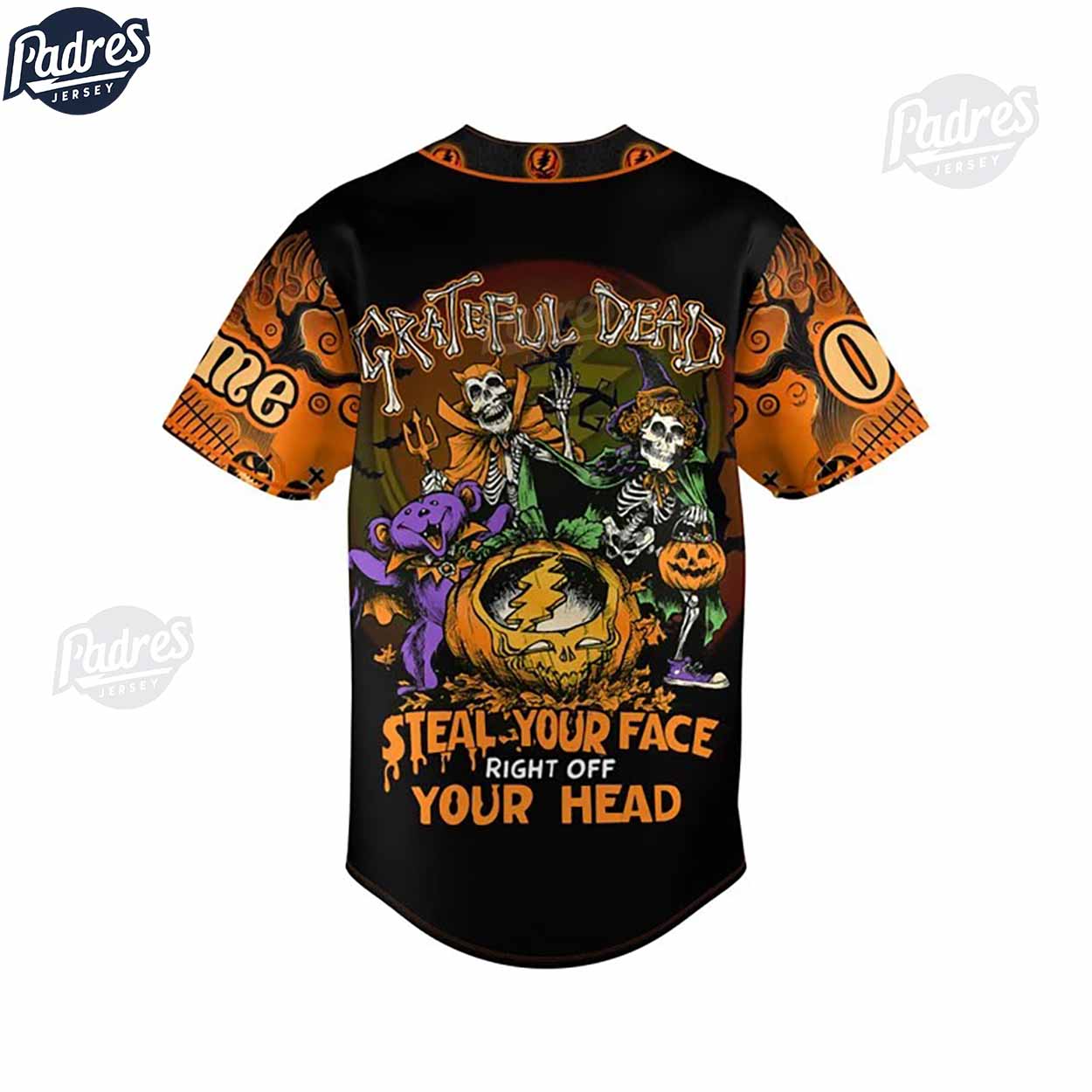 Grateful Dead Steal Your Face Right Off Your Head Custom Halloween Baseball Jersey - Padres Jersey Oasis:... (Image 3)