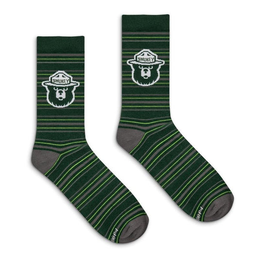 Smokey Bear Animal Mascot Striped Crew Socks - Green/Gray T-Shirts, Hoodie, Sweatshirt | WearSparks.com