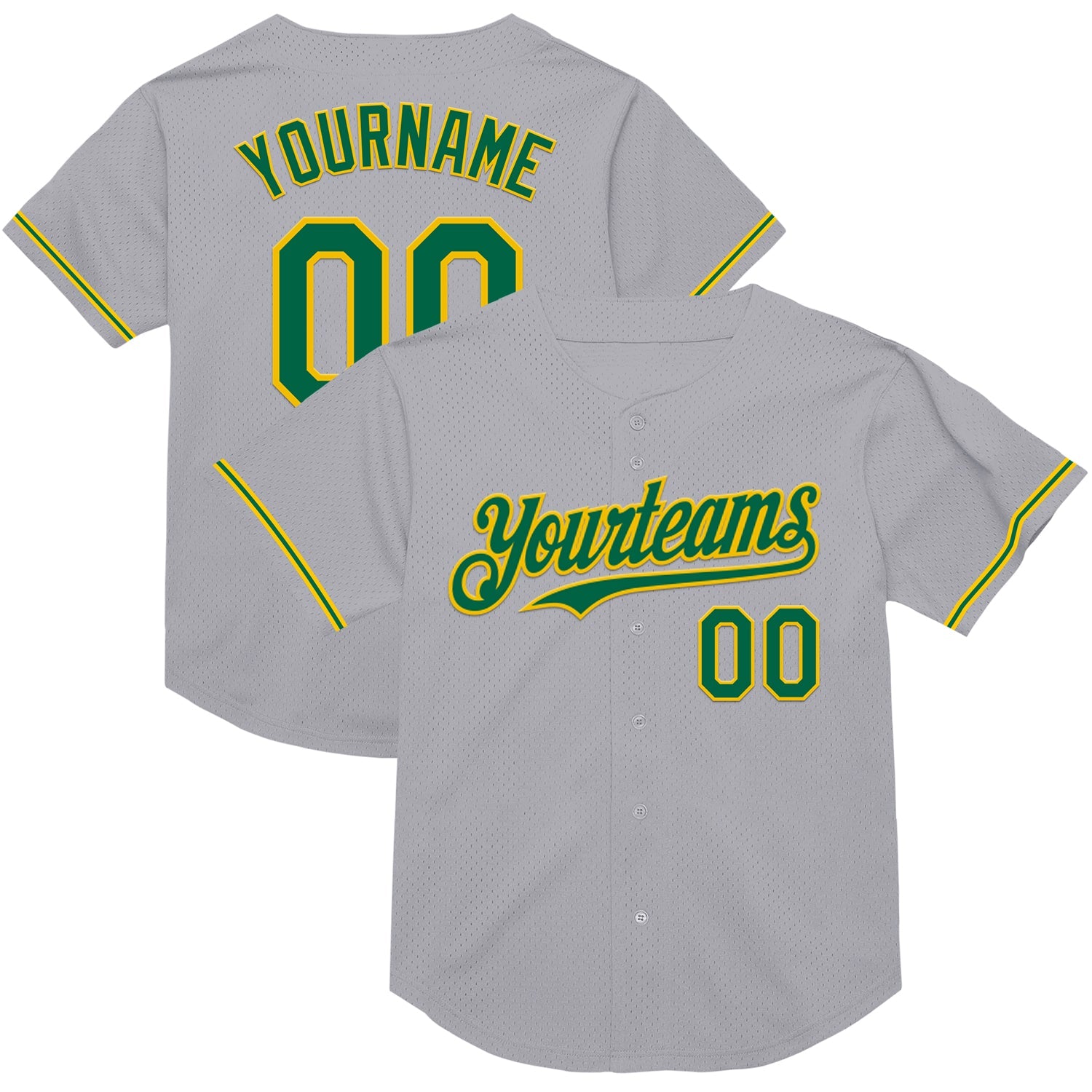 Custom Gray Kelly Green-Yellow Mesh Authentic Throwback Baseball Jersey T-Shirts, Hoodie, Sweatshirt (Image 1)