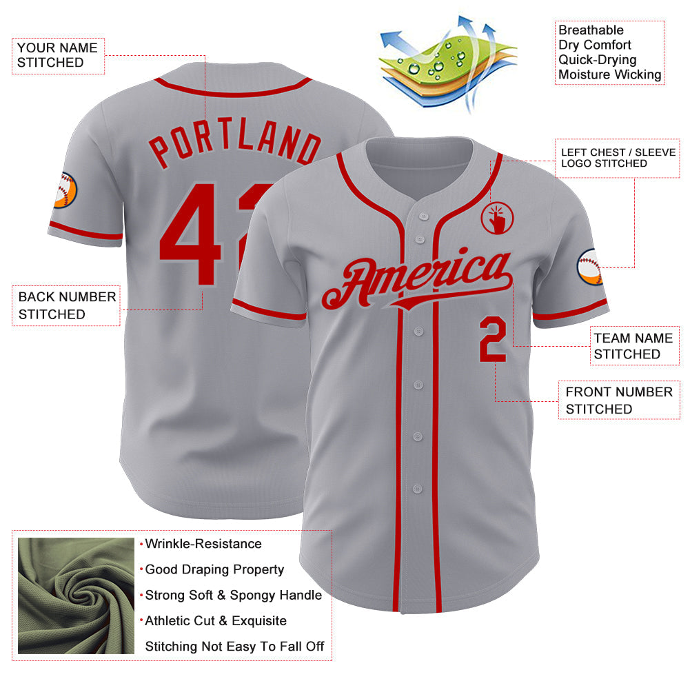 Custom Gray Red Authentic Baseball Jersey T-Shirts, Hoodie, Sweatshirt | WearSparks.com (Image 3)