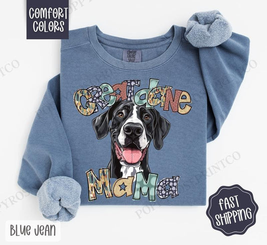 Great Dane Mama Comfort Colors Sweatshirt, Dog Mama Women's Crewneck, Cute Dog Mom Women's Sweater