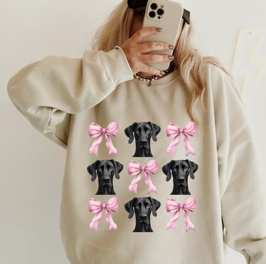 Great Dane with Bows Sweatshirt ~ Sweatshirt Unisex Apparel Relaxed Fit Printed in the USA Clothing Womenswear Casual and Comfortable