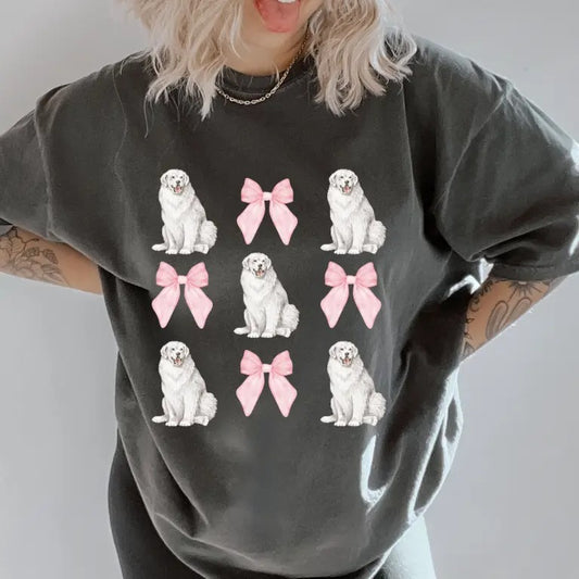 Great Pyrenees with bows Shirt ~ Unisex Apparel Relaxed Fit Printed In The USA Clothing Womenswear Casual Comfort Cotton Top Athletic Boho Chic