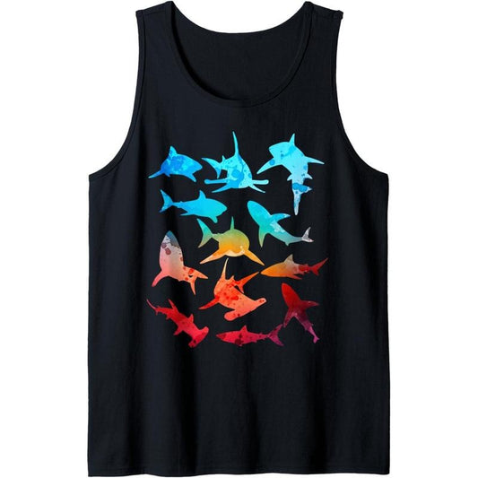 Great White Sharks Hammerhead Sharks Vintage Sunset Graphic Tank Top MADE IN USA