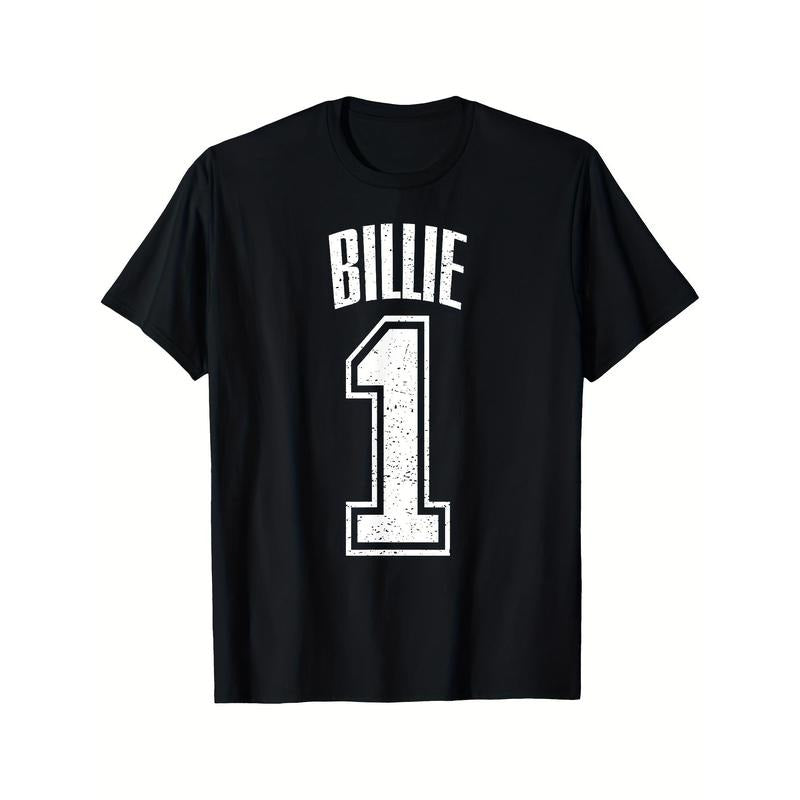 Greatest Fan Billie Supporter Number Printed T-shirt - Comfortable, Breathable, Casual Short Sleeve for Daily Wear, All Season,  Black for Men Made in USA