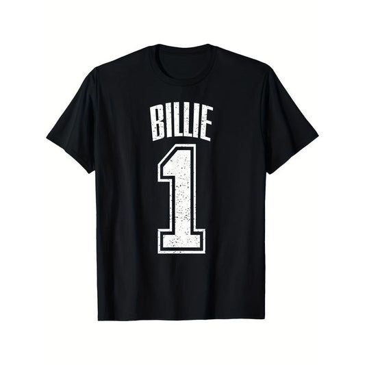 Greatest Fan Billie Supporter Number Printed T-shirt - Comfortable, Breathable, Casual Short Sleeve for Daily Wear, All Season,  Black for Men Made in USA