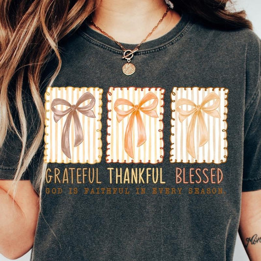 Greatful Thankful Blessed Bow Comfort Colors, Trendy Women's Religious tshirt Hoodie, Sweatshirt | WearSparks.com