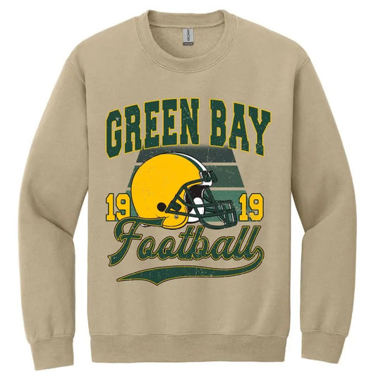 Green Bay Full Color Vintage Football Sweatshirt - Classic Green Bay Sports Fan Apparel - Perfect for Game Day, Tailgating, and Supporting Your Team in Style