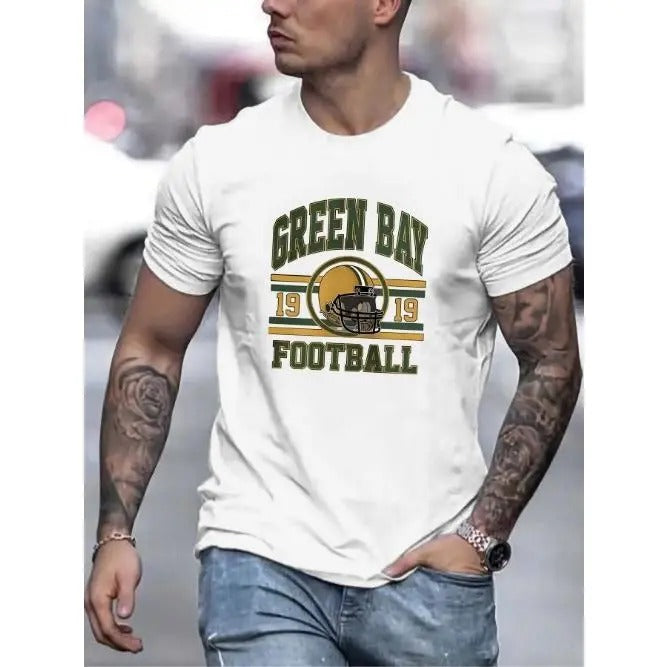 Green Bay Printed Fashion T-shirt, Crew-neck short-sleeved Top, Graphic T-shirt Menswear Summer, menswear Made in USA