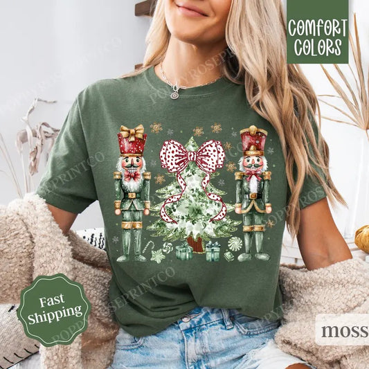 Green Nutcracker Shirt Comfort Colors, Coquette Christmas Tee, Women's Holiday Tshirt