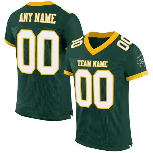 Custom Green White-Gold Mesh Authentic Football Jersey T-Shirts, Hoodie, Sweatshirt | WearSparks.com (Image 1)
