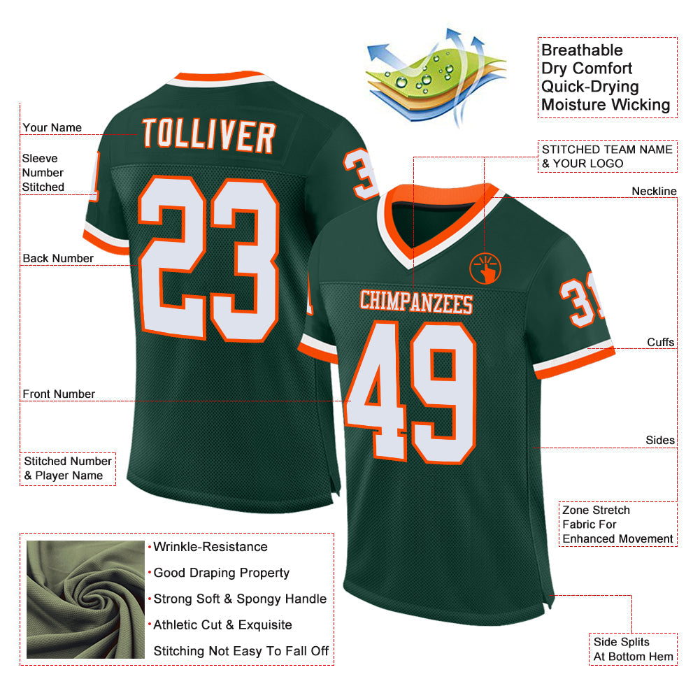 Custom Green White-Orange Mesh Authentic Throwback Football Jersey T-Shirts, Hoodie, Sweatshirt | WearSparks.com (Image 2)