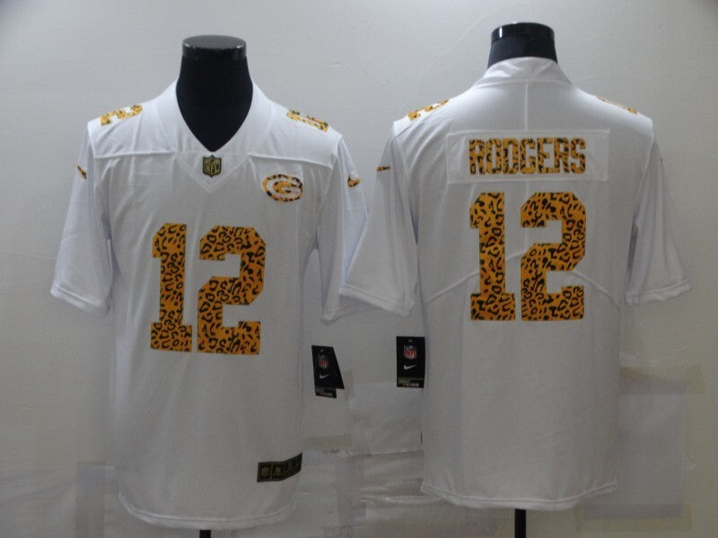Green Bay Packers #12 Aaron Rodgers White Leopard Print Adult 085