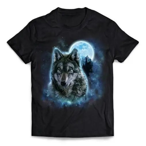 Grey Wolf Hunting Ground, Icy Moon, Forest, Galaxy - Short Sleeve Unisex, Men Made in USAstyle{n002}2