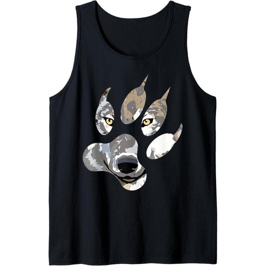 Grey Wolf Lover Lone Wolf Paw Silhouette Tank Top MADE IN USA