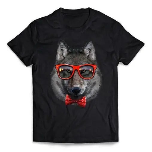 Grey Wolf in Red Retro Sunglass and Bow Tie - Short-Sleeve Unisex T-Shirt Made in USA
