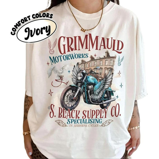 Grimmauld Motor Works Comfort Colors Shirt, Marauders Motorbikes Tee, Bookish Wizard Shirt, Universal Fan T-shirt, HP Inspired