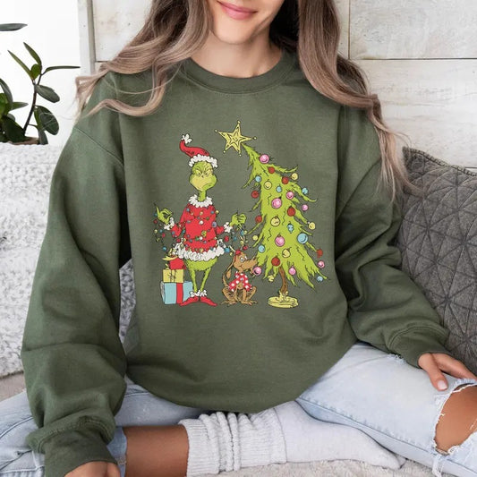 Grinc Christmas Tree Crewneck Sweatshirt, Whimsical Grinc Max Tree Sweater, Festive Retro Shirt, Xmas Hoodie, Grinc Holidays Jumper Christmas Gift Idea 2024, Gift For Him, Gift For Her