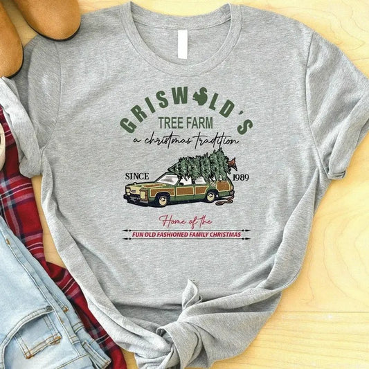 Griswold's Tree Farm Since 1989 Christmas T-Shirt for Women, Family Holiday Shirt - Cotton, Fabric Unisex Crewneck Fit