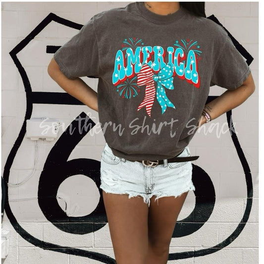 Groovy America bow T shirt  | Pepper comfort colors t shirt