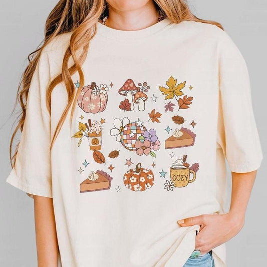Groovy Fall Shirt, Vintage Autumn Tee, Floral Pumpkins Shirt, Vintage Shirt for Fall, Retro Pumpkin Tshirt, Cute Shirt for Fall, Autumn Pattern Tee for Her, Comfort Shirt for Mama, Thanksgiving Shirt, Cute Fall Shirt, Fall Pumpkins TShirt, Women Top