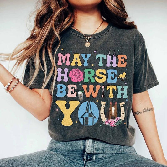 Groovy Horse Racing Kentucky Derby Comfort Colors Shirt, May The Horse Be With You KY Derby 2024, First Saturday In May Tee, May The Fourth Derby 105th Tee