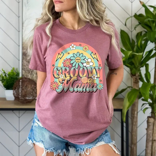 Groovy Mama Shirt Cute Rainbow Groovy Mama Shirt Floral Mother's Day Shirt Vintage Mama Shirt Retro Mom Shirt Boho Mother's Day T-shirt TK43GN