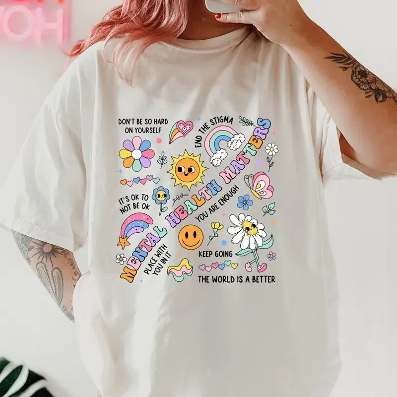 Groovy Mental Health Shirt~ Unisex Apparel Relaxed Fit Printed In The USA Clothing Womenswear Casual Comfort Cotton Top Athletic Boho Chic