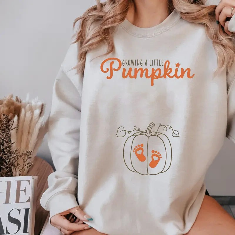 Growing A Little Pumpkin Sweatshirt, Pregnancy Thanksgiving Sweater, Fall Pregnancy Announcement Sweatshirt, Pregnancy...
