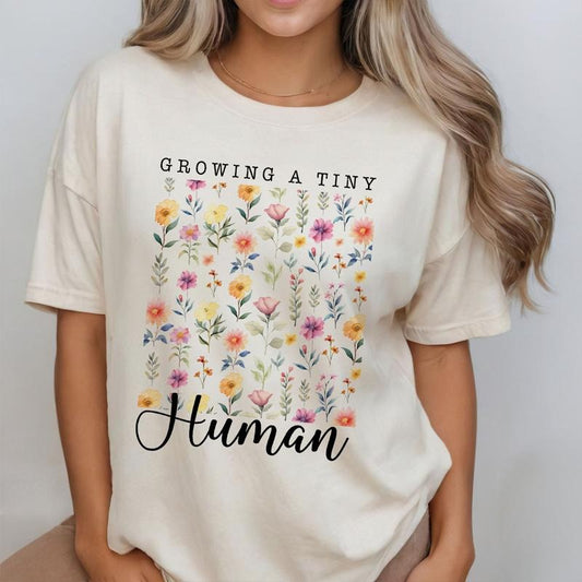 Growing A Tiny Human Shirt, Pregnancy Announcement Comfort Shirt, Vintage Floral Shirt, Spring Flower Baby Reveal Maternity Shirt, Baby Shower Shirt, Pregnancy Reveal Shirt, Mom To Be Shirt, Mother's Day Shirt, Baby Announcement Shirt, Gift for New Mom