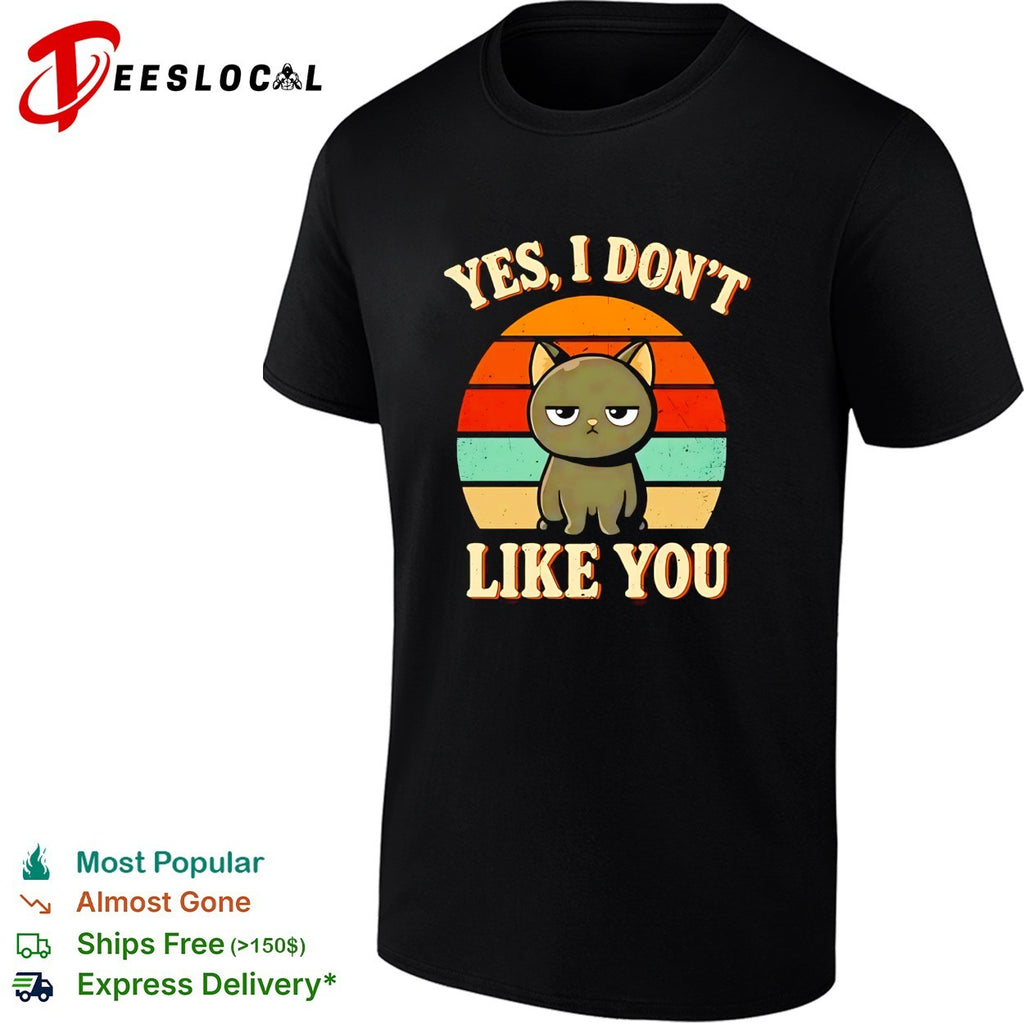 Grumpy cat sitting yes I don’t like you retro sunset shirt