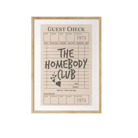 Guest Check Artwork, The Homebody Club Print, Retro Receipt Poster, Funky Neutral Wall Decor, Trendy Y2k Wall Art, Gifts For Women Wall Art Decor, Poster Prints No Frame, Wall Art Room Decor, Poster For Room, Gifts For Birthday Christmas