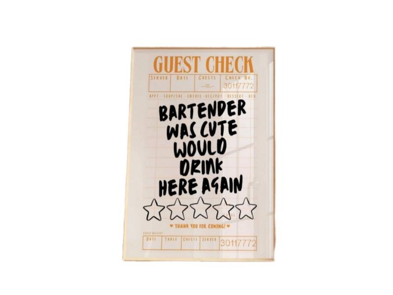 Guest Check Receipt, Cute Bartender Poster, Retro Bar Cart Art Decor, Retro Guest Check Print, Trendy Kitchen Wall Art, Gifts For Family Friends Wall Decor, Poster Prints No Frame, Wall Art Room Decor, Big Wall Decor, Gifts For Birthday Landscape Photo