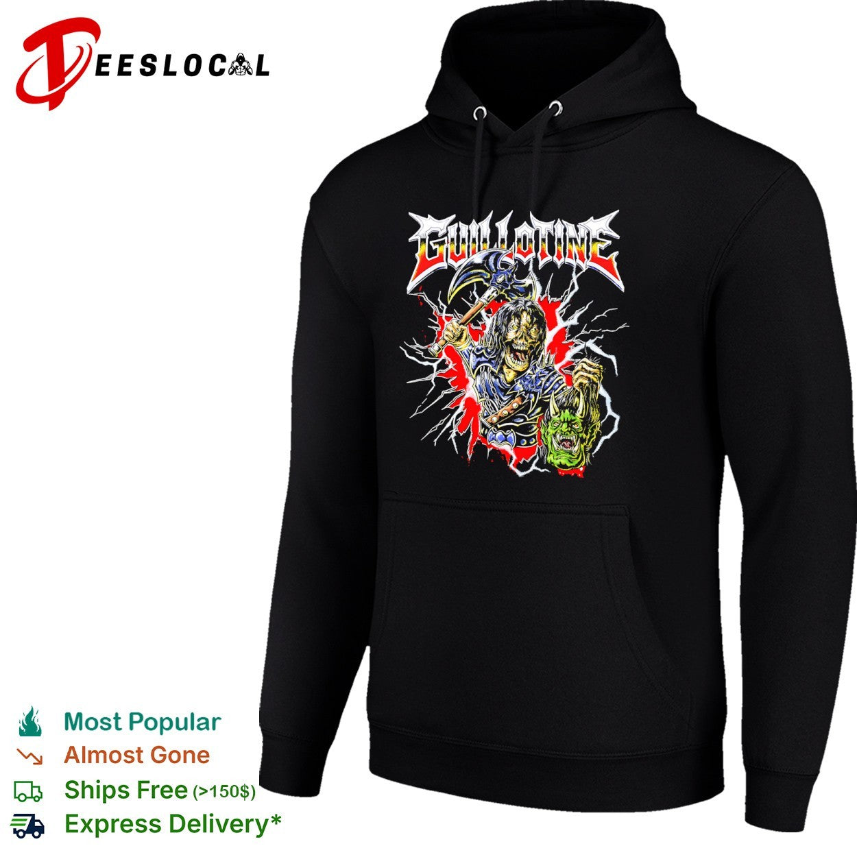 Guillotine Heavy Metal Skeleton Warrior with Orc Head Fantasy shirt