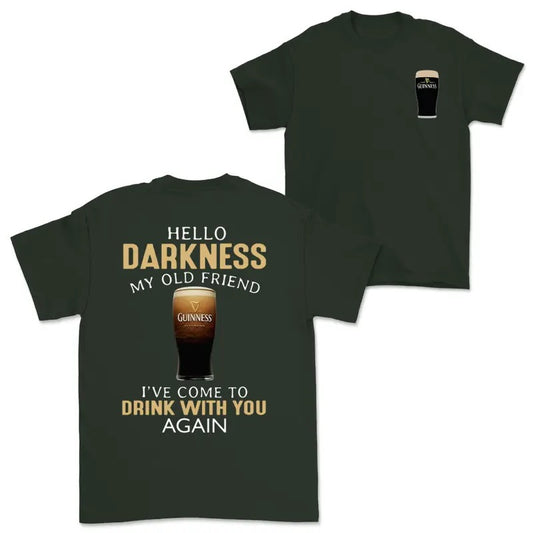 Guinness Vintage 2 Sided T-shirt, Hello Darkness My Old Friend T-shirt For Women, For men, Gift For Women