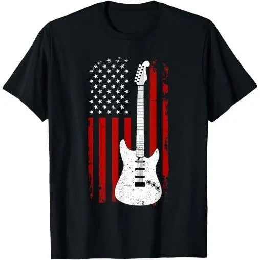 Guitar American US Flag Music Player Electric Guitarist Gift T-Shirt Made in USA