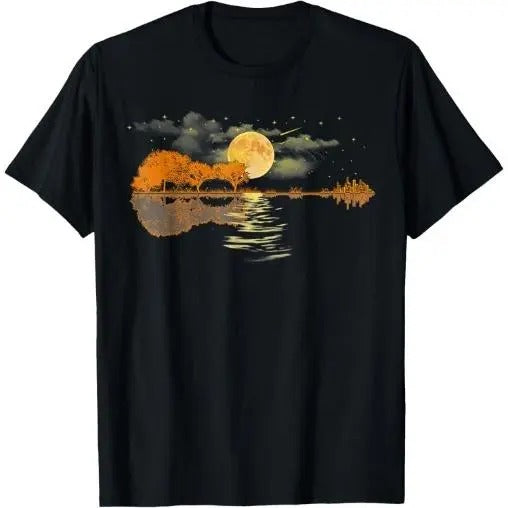 Guitar Lake Reflections Love Musician Acoustic Guitar T-Shirt Made in USA