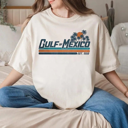 Gulf Of Mexico TShirts Cotton Fabric, Golfo de México 1550 Retro Vintage Art Tshirt, Vacation Mexico Shirt, Gulf of...