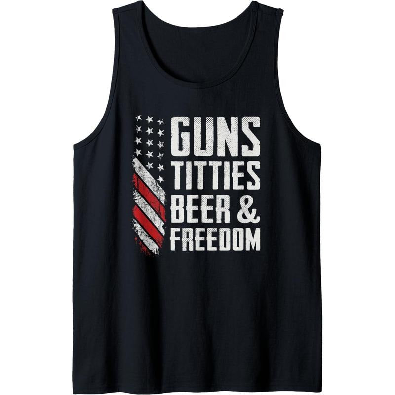 Guns Titties Beer & Freedom - USA Drinking Funny Mens Gun Tank Top Made in USA