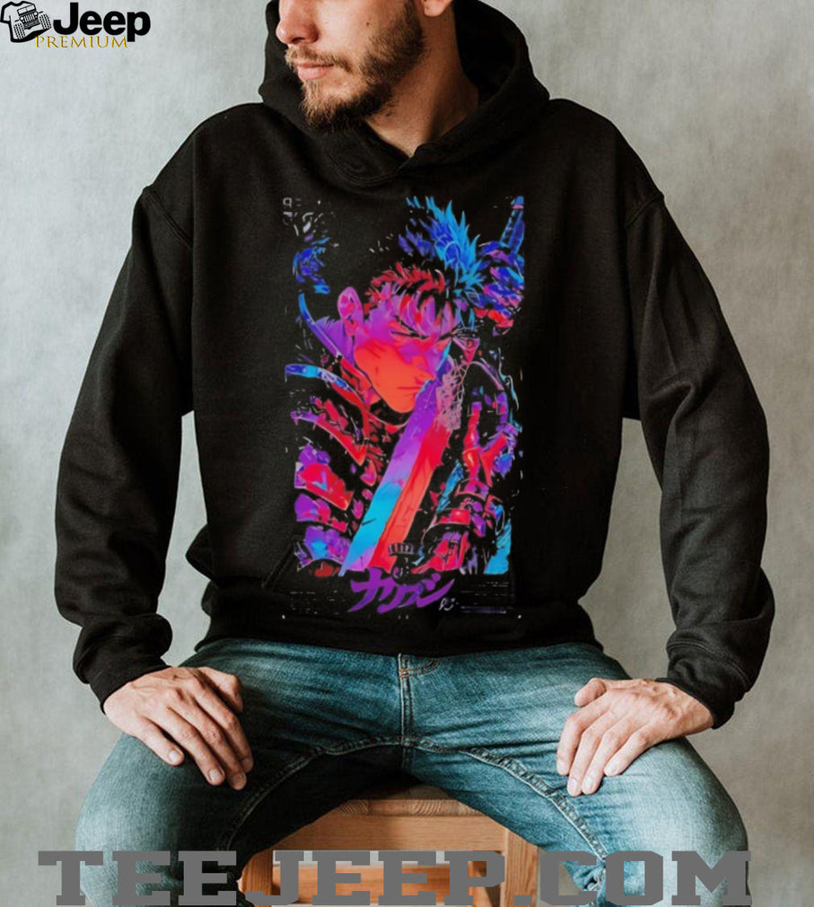 Guts Berserk Anime Neon Aesthetic Graphic Print Black T Shirt